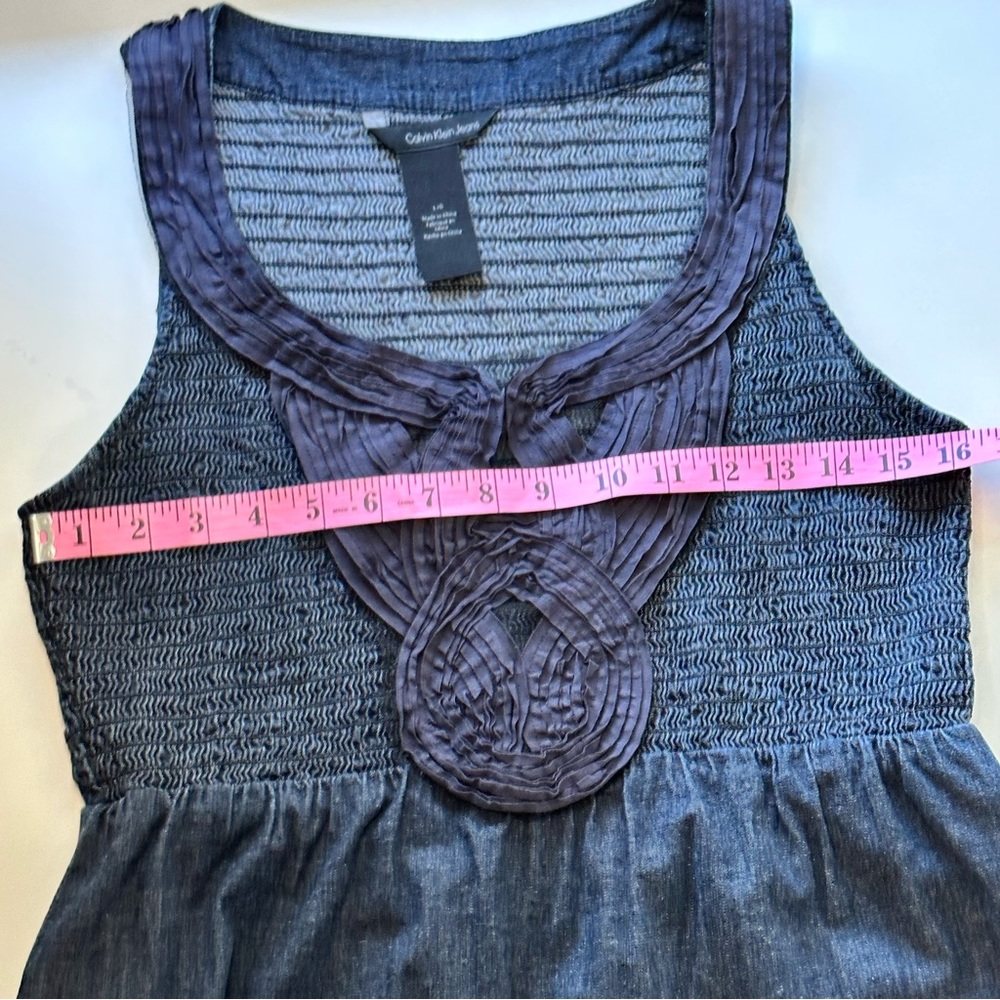 Calvin Klein Tank Denim Dress Dark Wash Elastic Bodice Large - Picture 11 of 16
